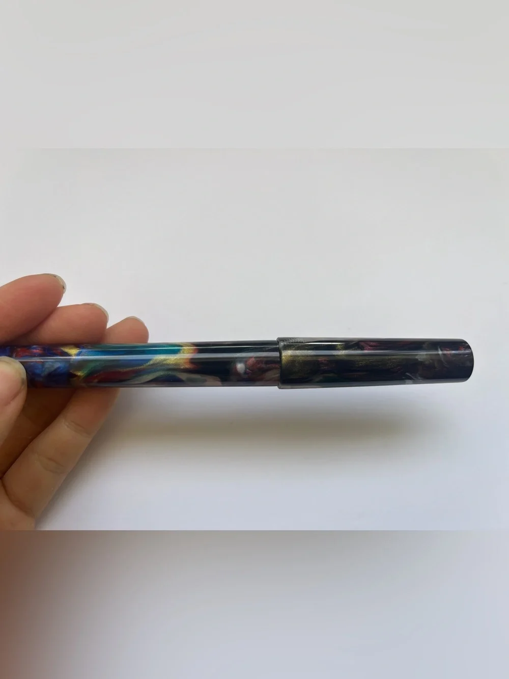 New Just Turnings Fountain Pen Resin Overpour Broad Nib Writing Rainbow Sparkle